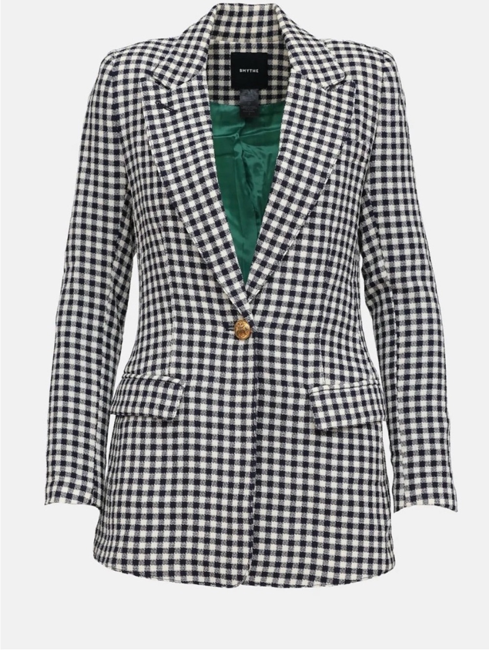 SMYTHE Gingham Wool Tailored Blazer Navy/White Size 6